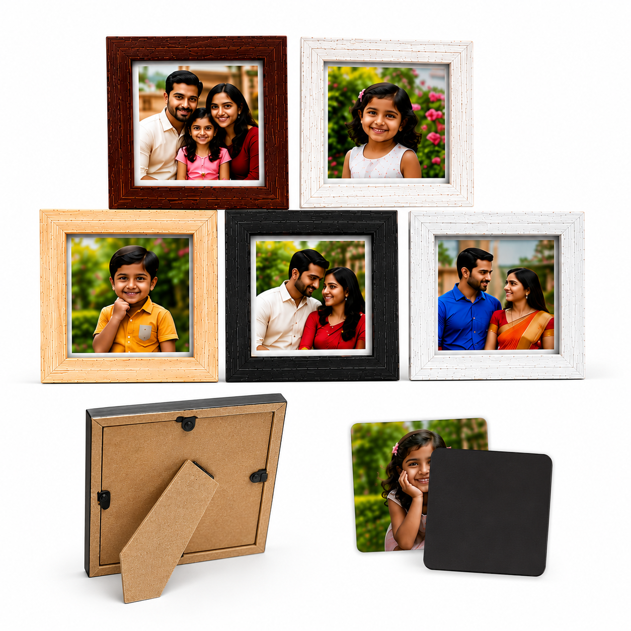 5 Personalized 4x4 Photo Frames + FREE 3x3 Photo Fridge Magnet