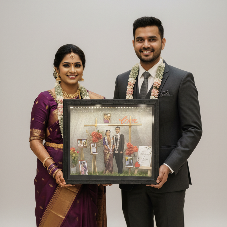 Celebrate Your Love Story in a Frame – Personalized Wedding Miniature Box ❤️