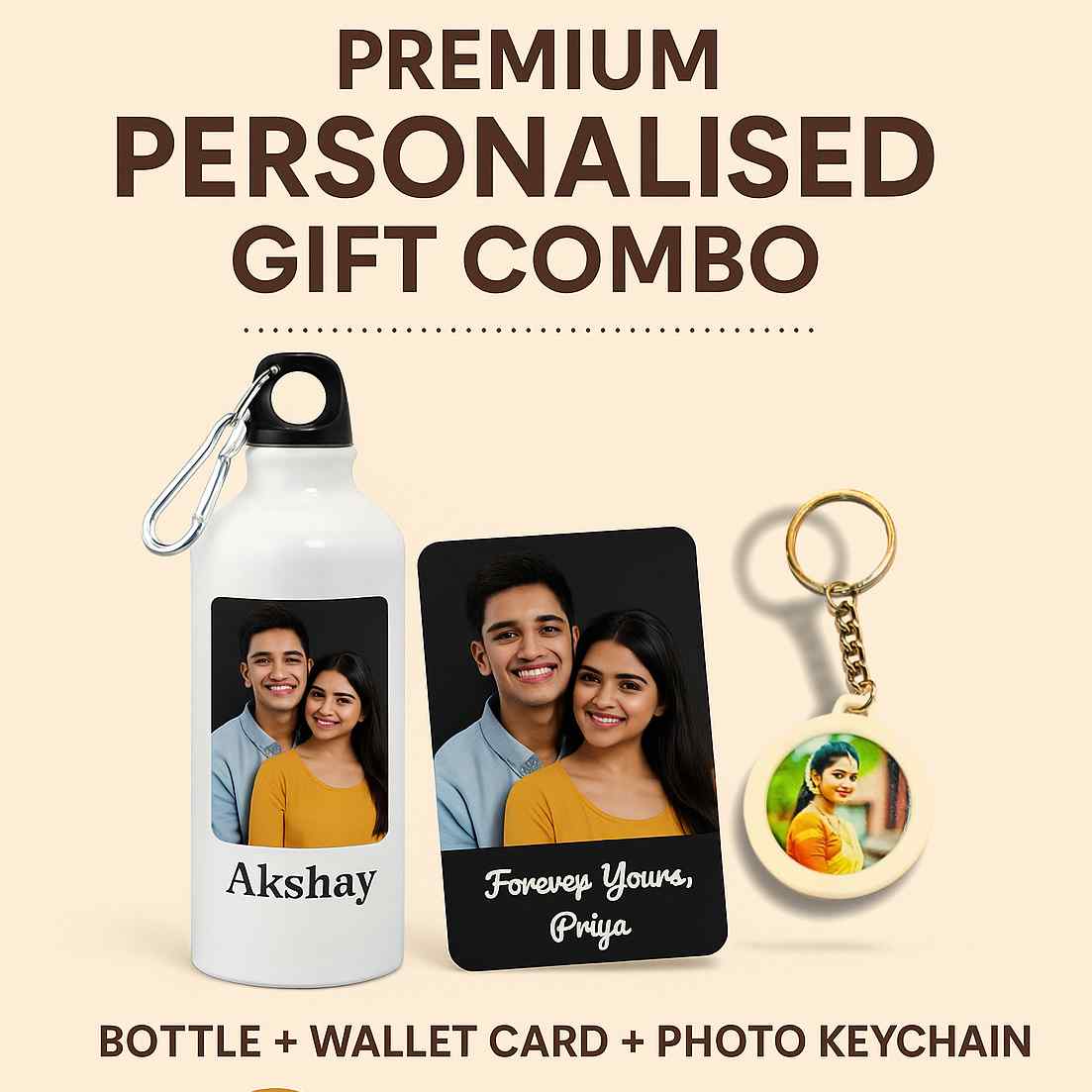 Combo Gift Set – Bottle + Keychain + Wallet Card