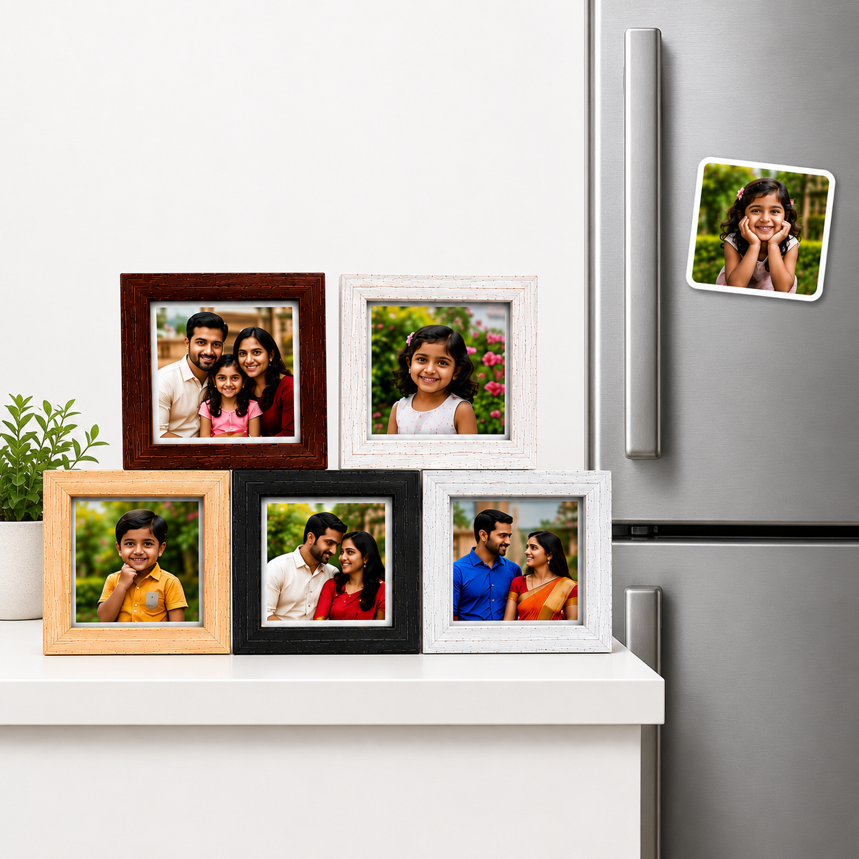 5 Personalized 4x4 Photo Frames + FREE 3x3 Photo Fridge Magnet
