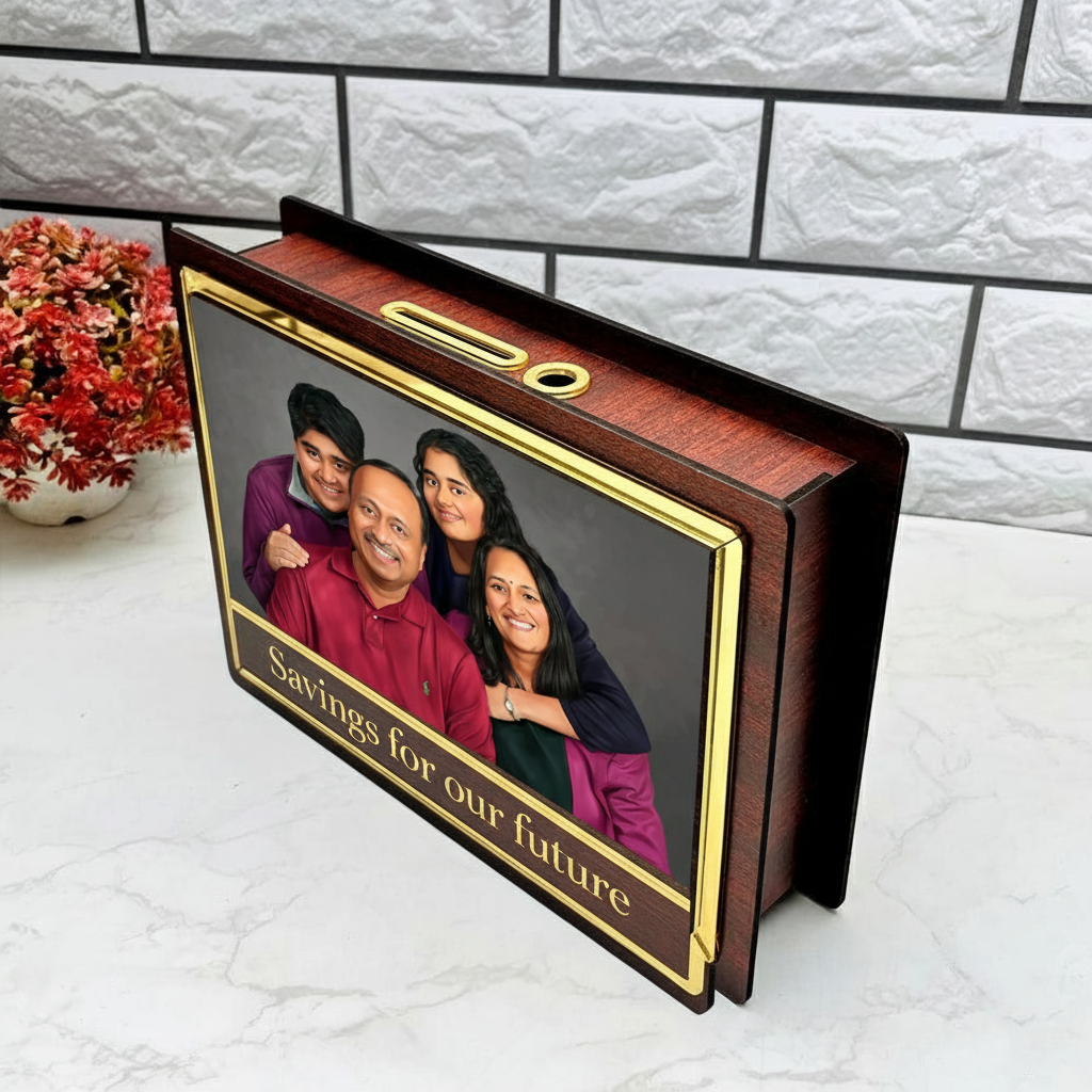 Personalised Gift Combo – Money Box + Plastic Keychain + 4x4 Frame 🎁
