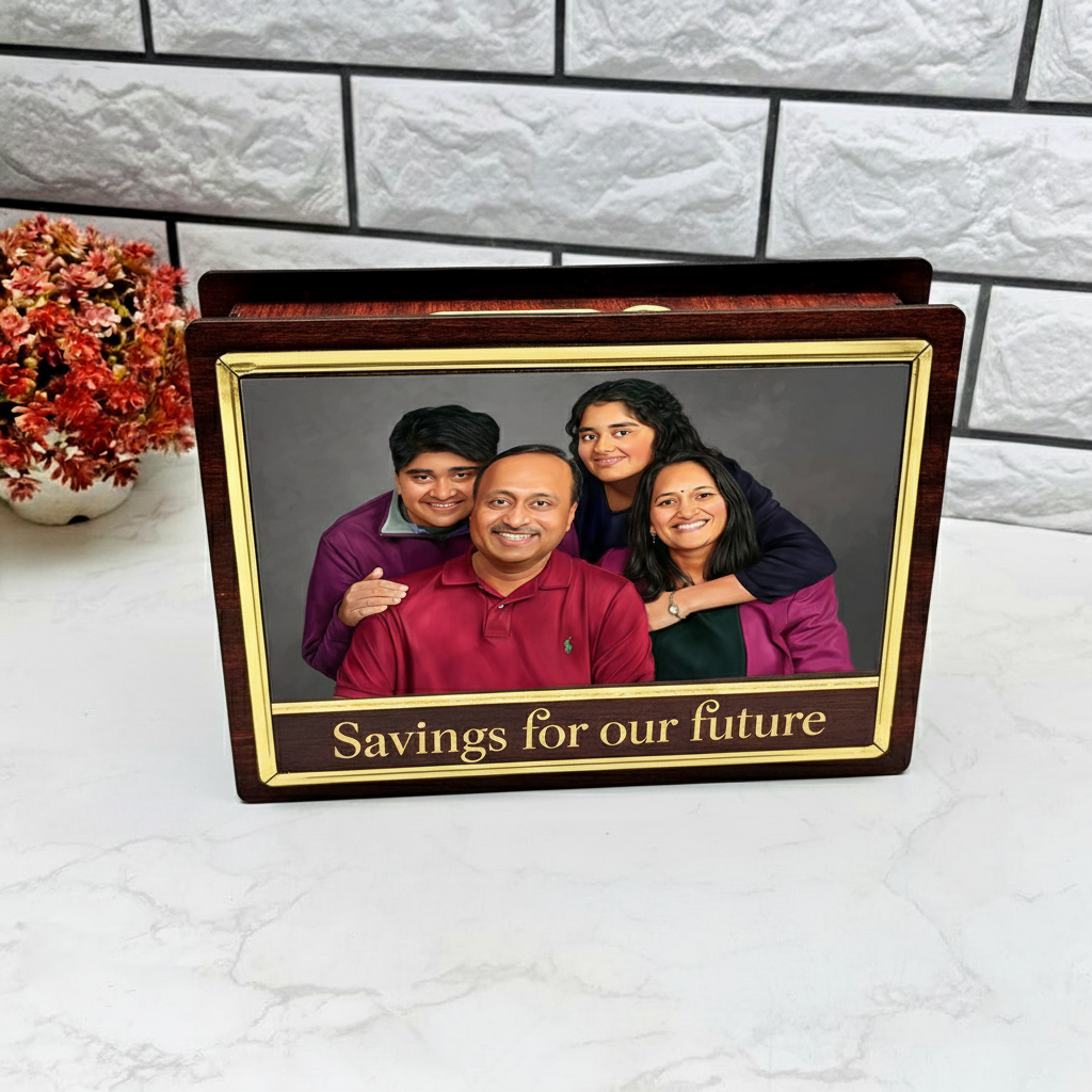 Personalised Gift Combo – Money Box + Plastic Keychain + 4x4 Frame 🎁