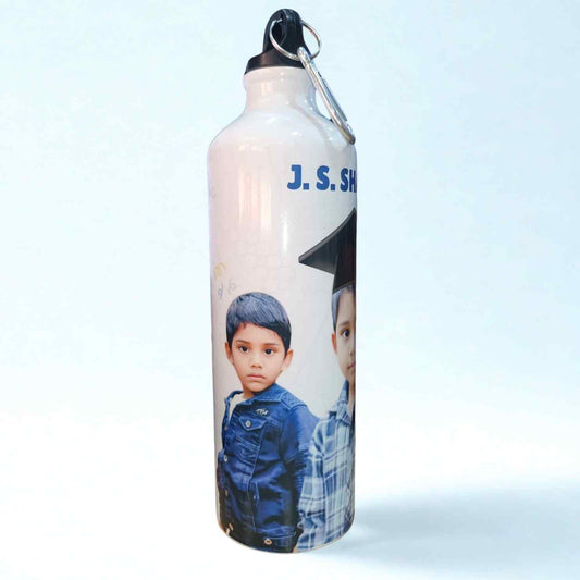 Personalised 750ml Water Bottle – White Aluminium | Custom Photo & Name